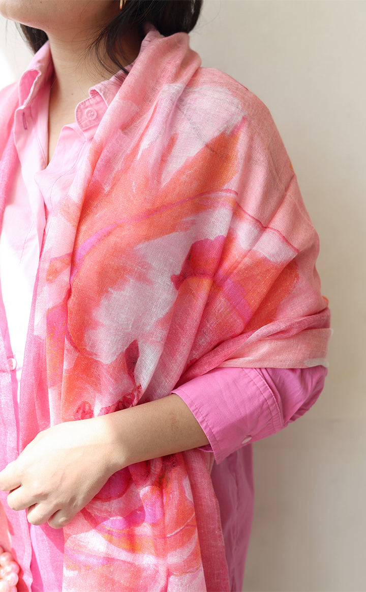 Rose Peony Linen Modal Stole