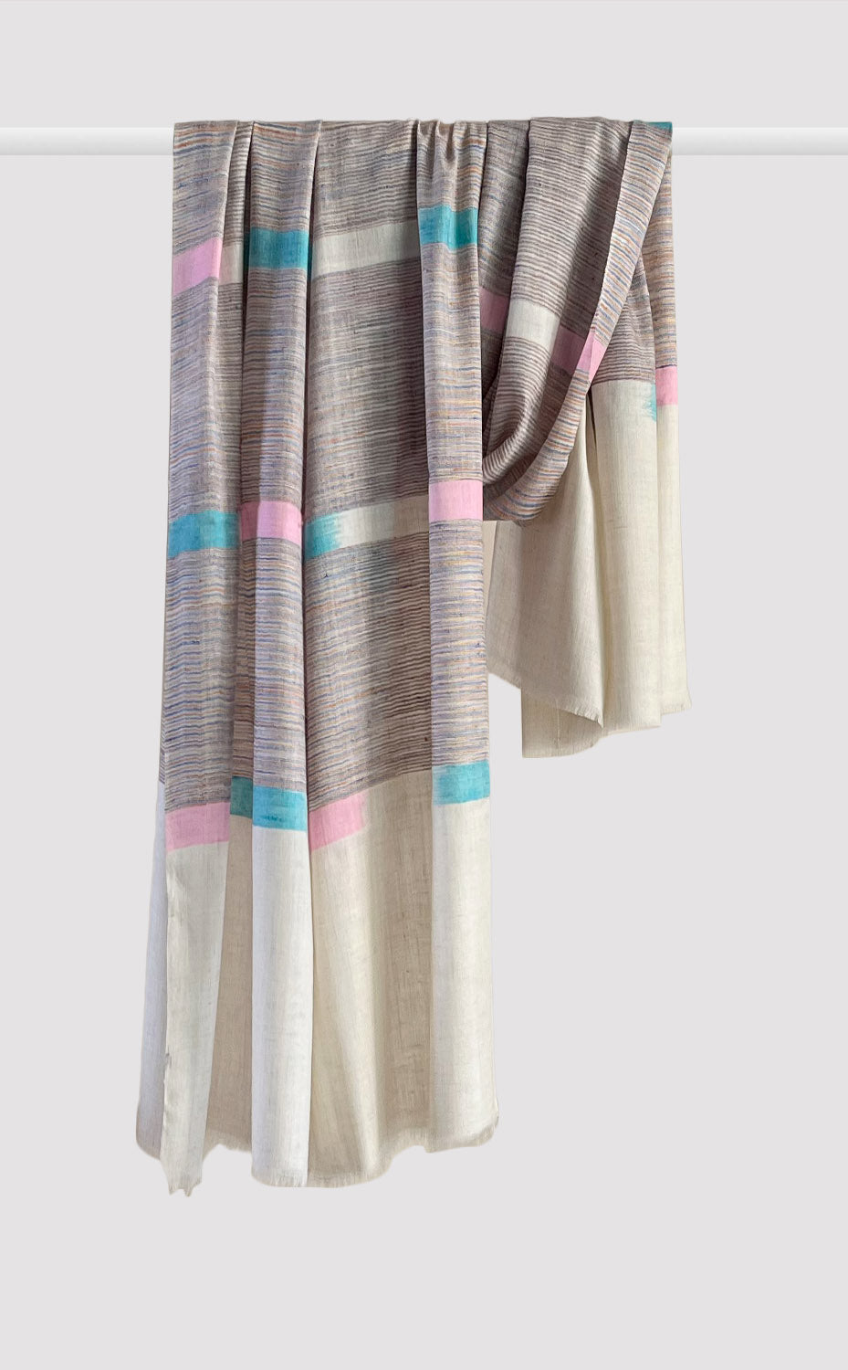 Pashmina Ivory Multicolor Ikat Shawl