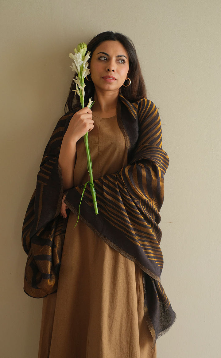 Black Contour Zari Shawl