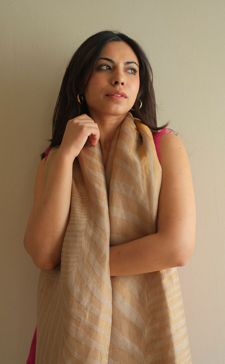 Beige Contour Zari Shawl