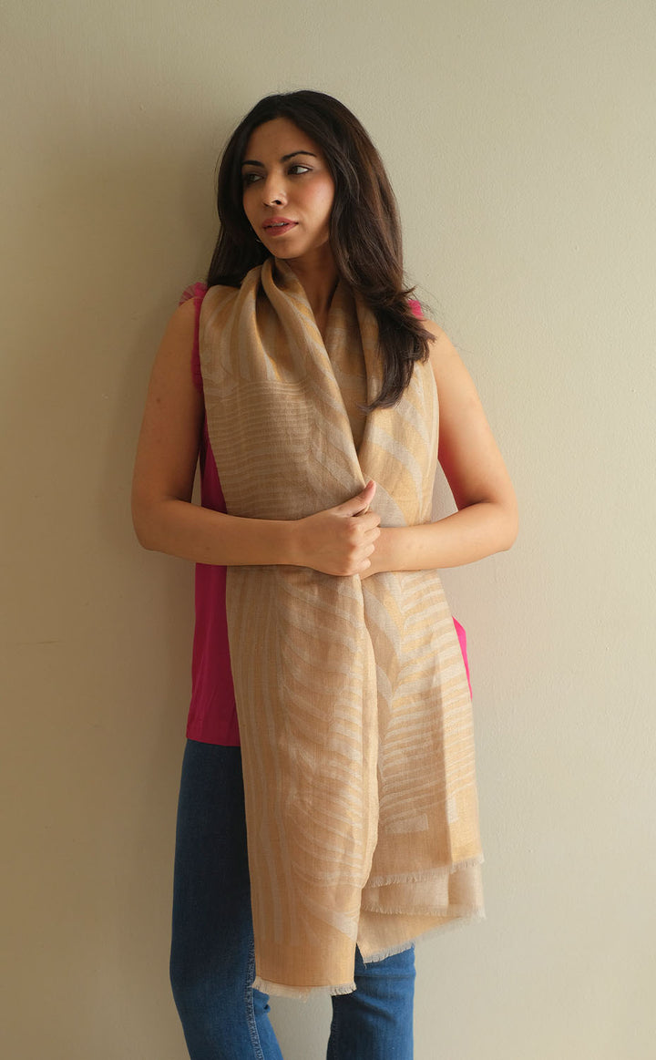 Beige Contour Zari Shawl