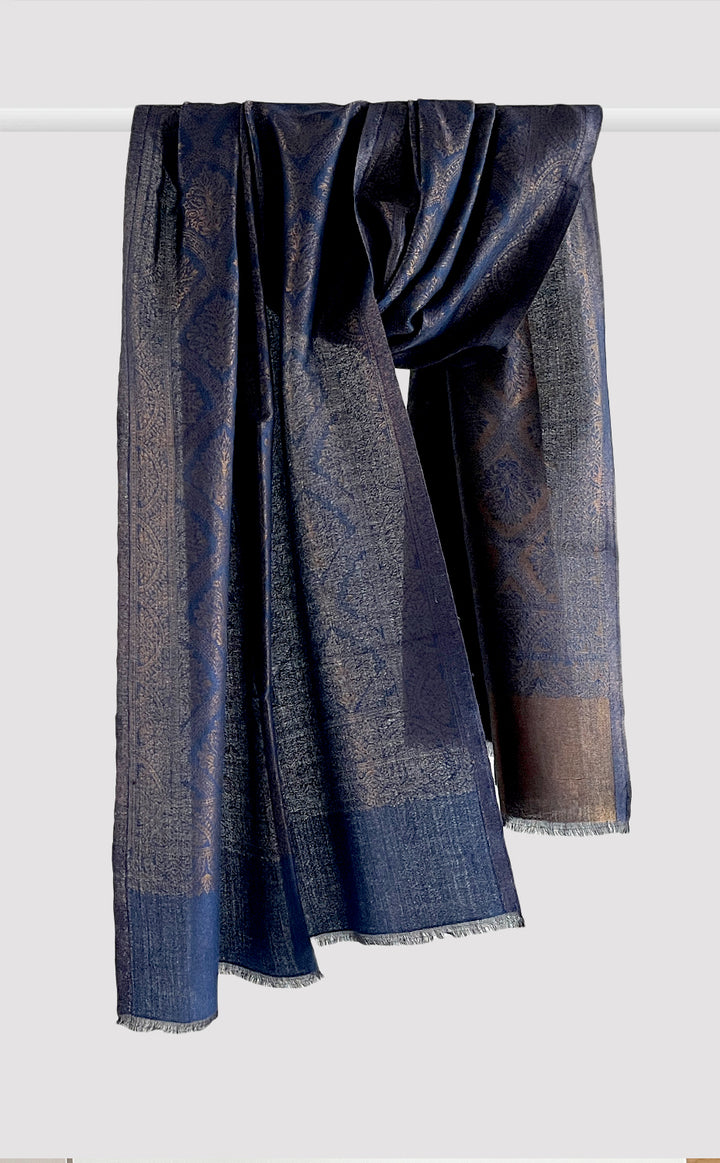 Navy Royal Motif Zari Stole