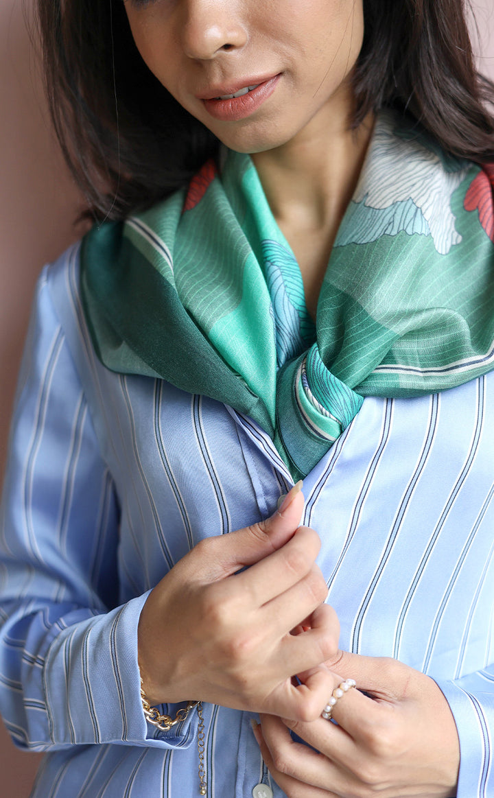 Jade Bloom Silk Scarf