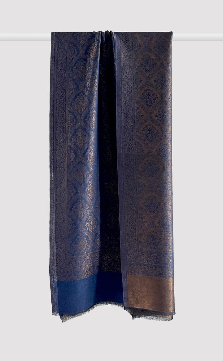 Navy Royal Motif Zari Stole