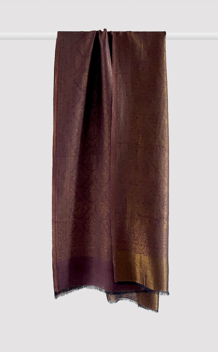 Brown Royal Motif Zari Stole