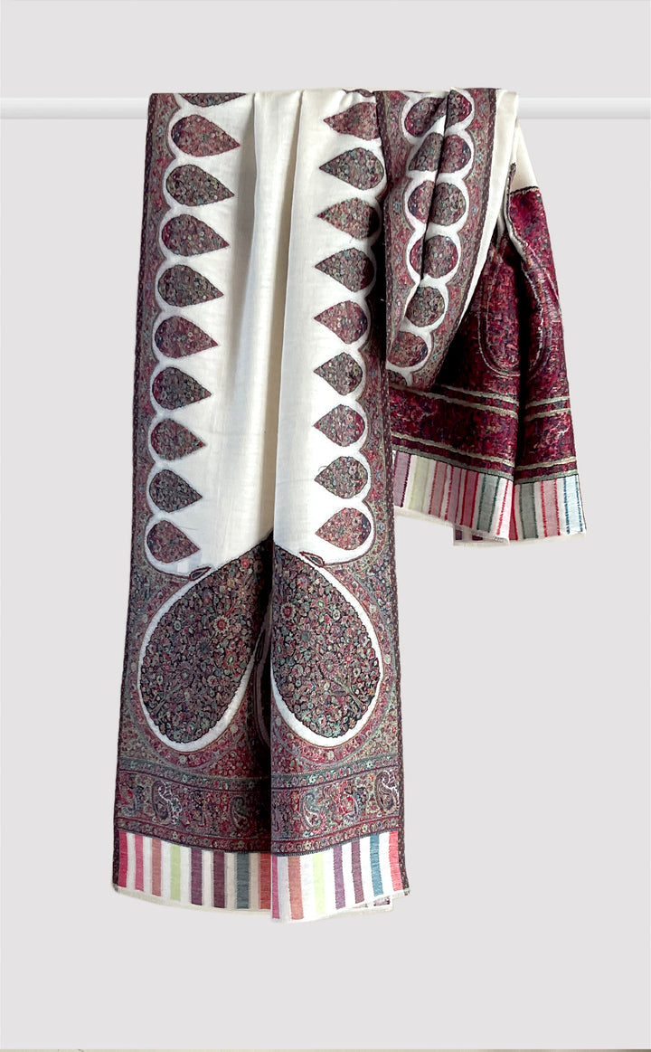 Ivory Motif Border Kani Stole