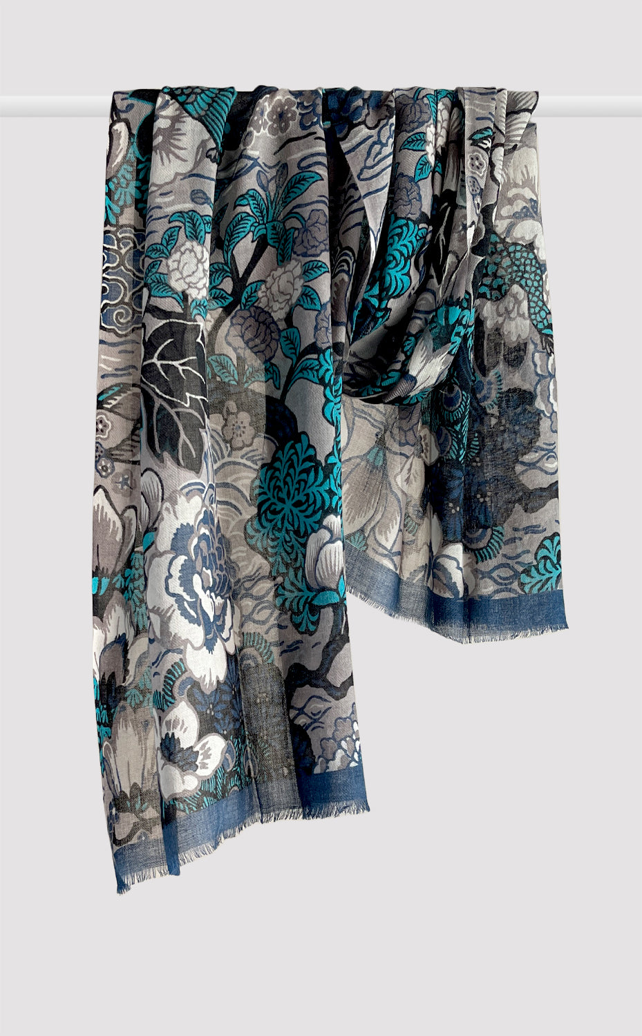Silver Blooms Wool Printed Stole
