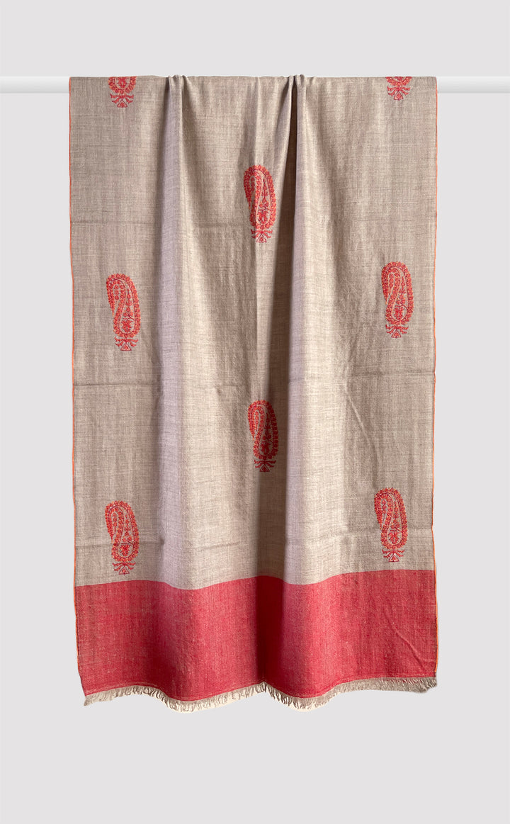 Pashmina Hand-Embroidered Red Paisley Stole