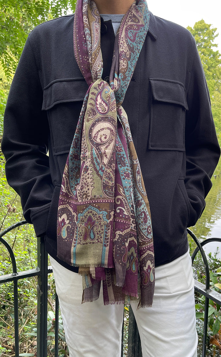 Vintage Brown Paisley Wool Silk Stole