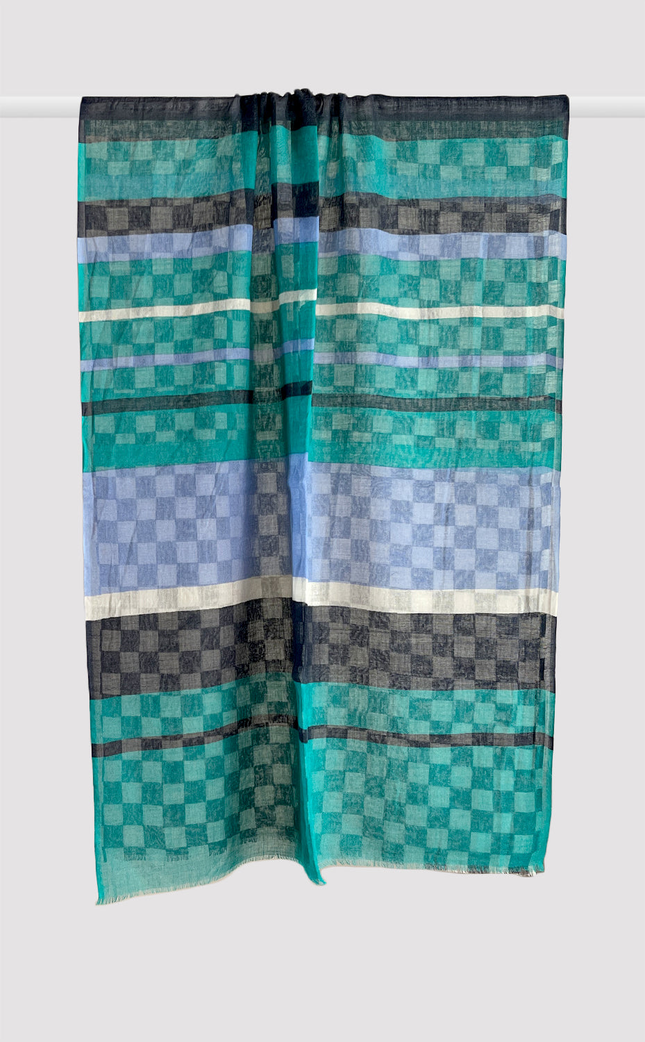 Teal Checks Wool Printed Stole