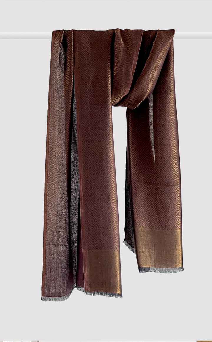 Brown Geometric Zari Stole
