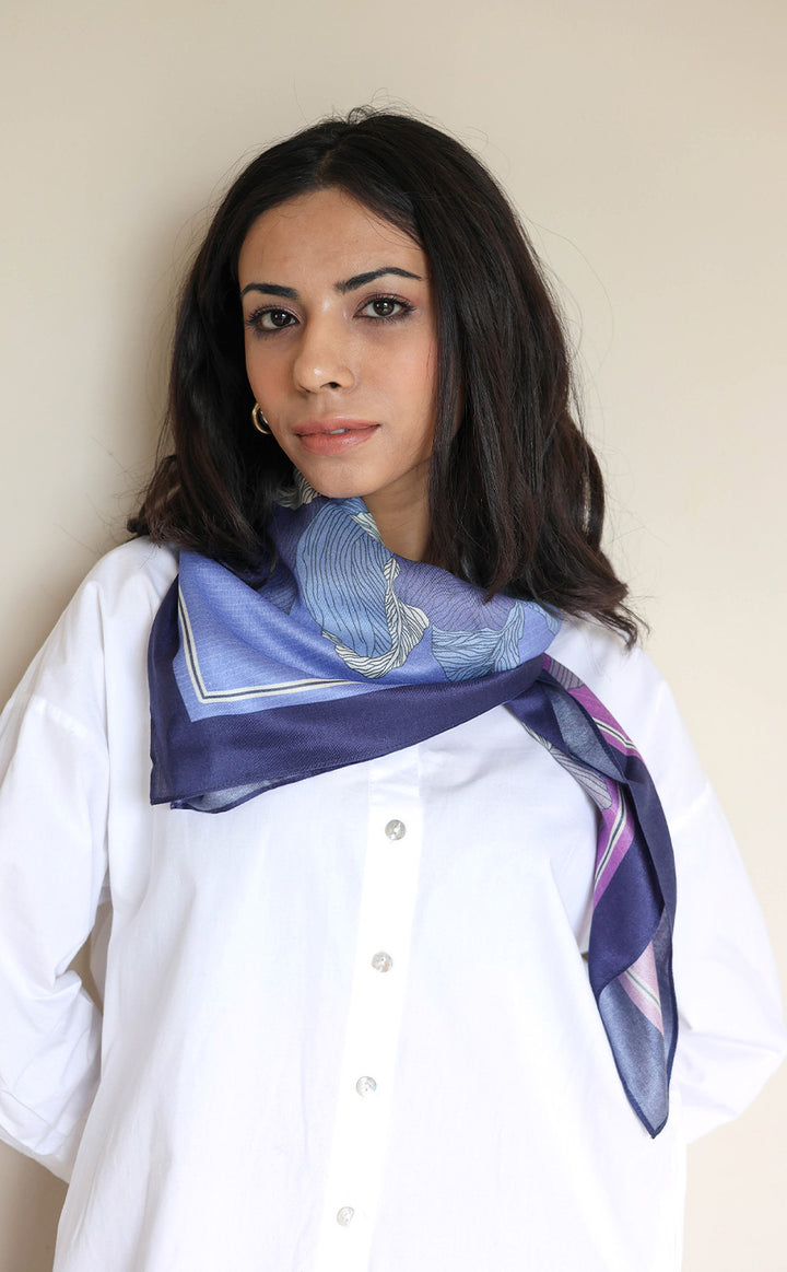Indigo Bloom Silk Scarf