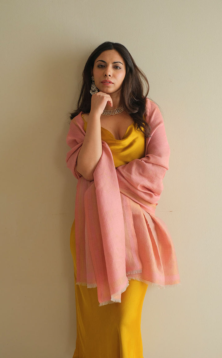 Rose Quartz Foliage Zari Stole