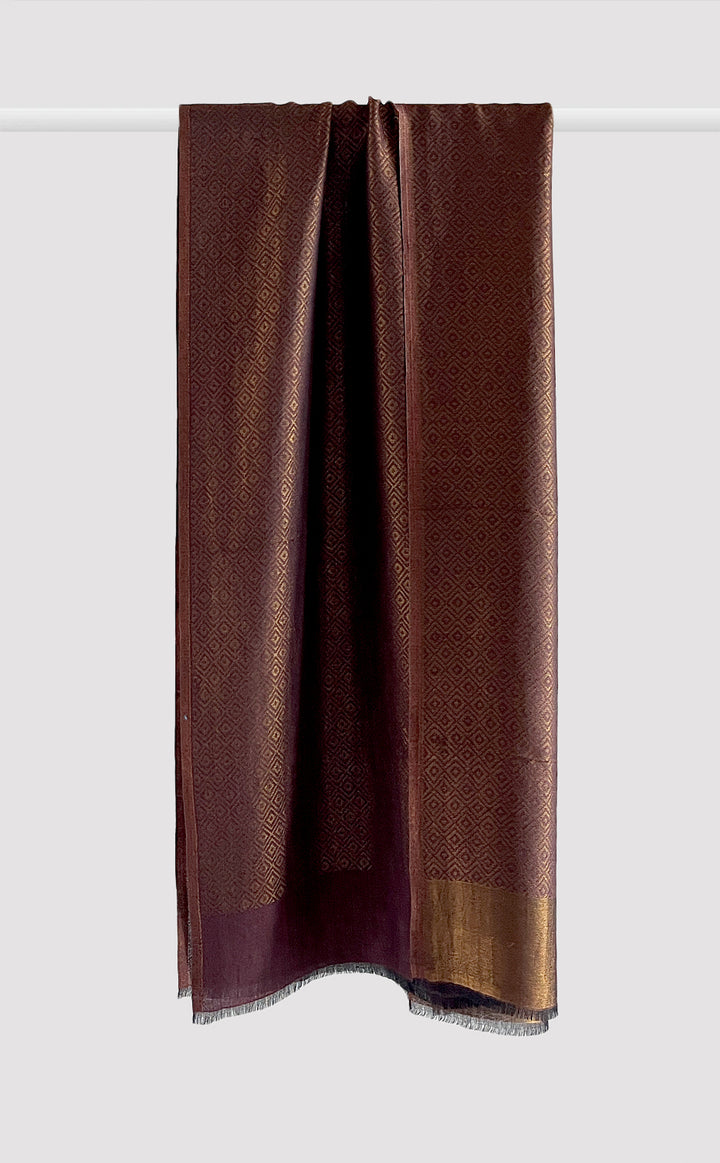 Brown Geometric Zari Stole