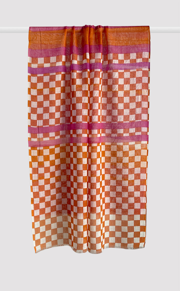 Checks Wool Printed Stole for Her