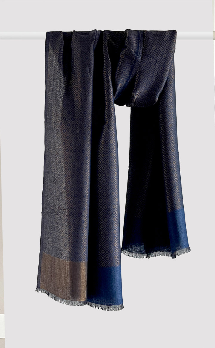 Blue Geometric Zari Stole