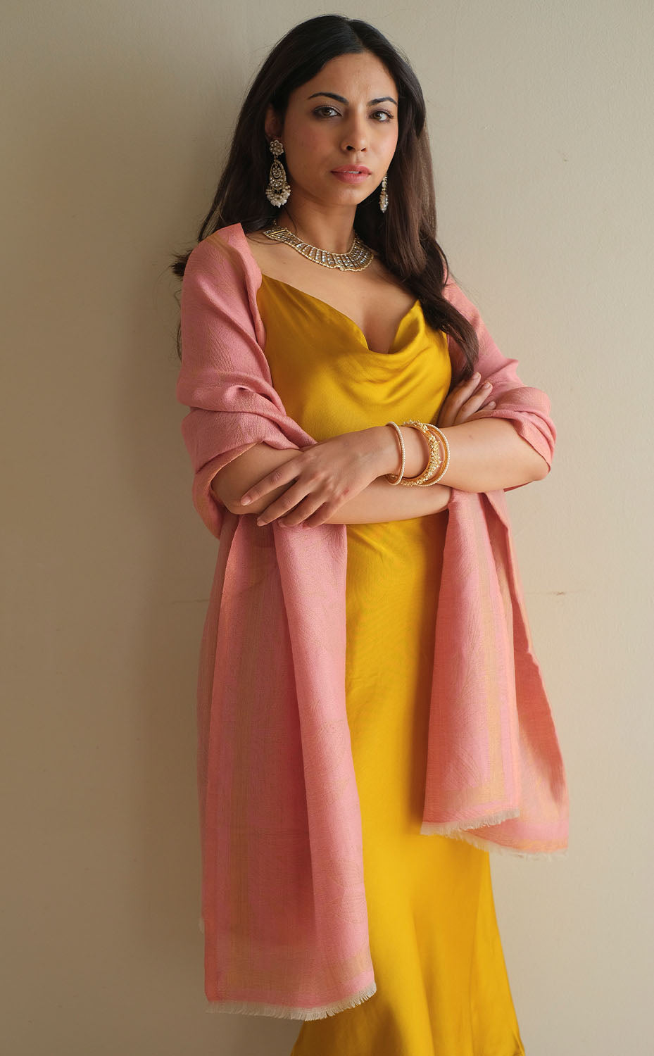 Rose Quartz Foliage Zari Stole