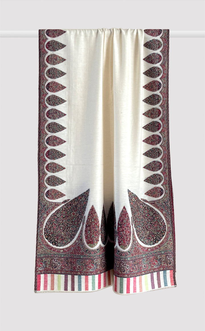 Ivory Motif Border Kani Stole