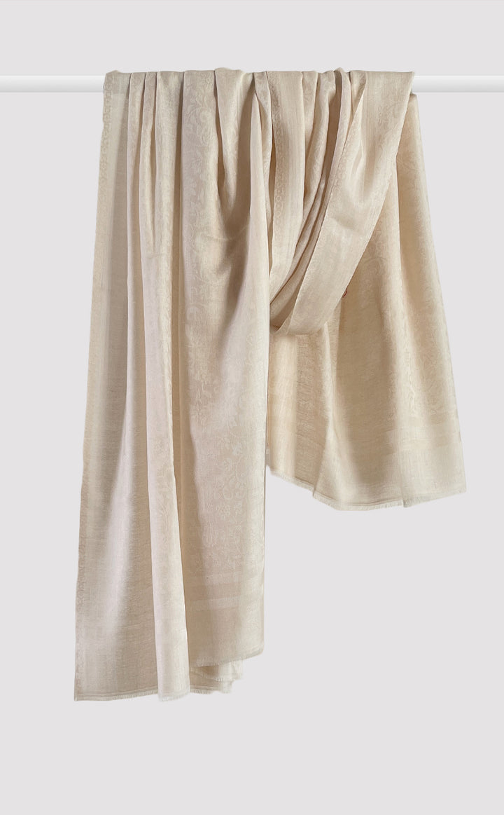 Cream Wool Jacquard Shawl