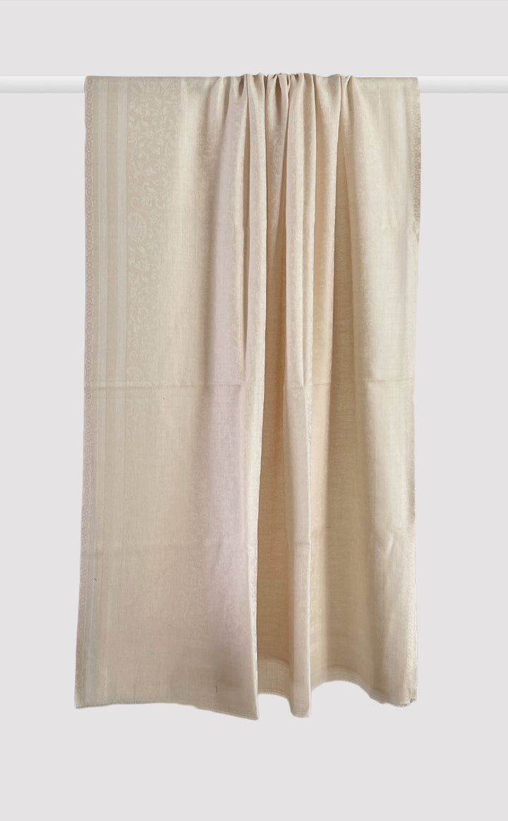 Cream Wool Jacquard Shawl