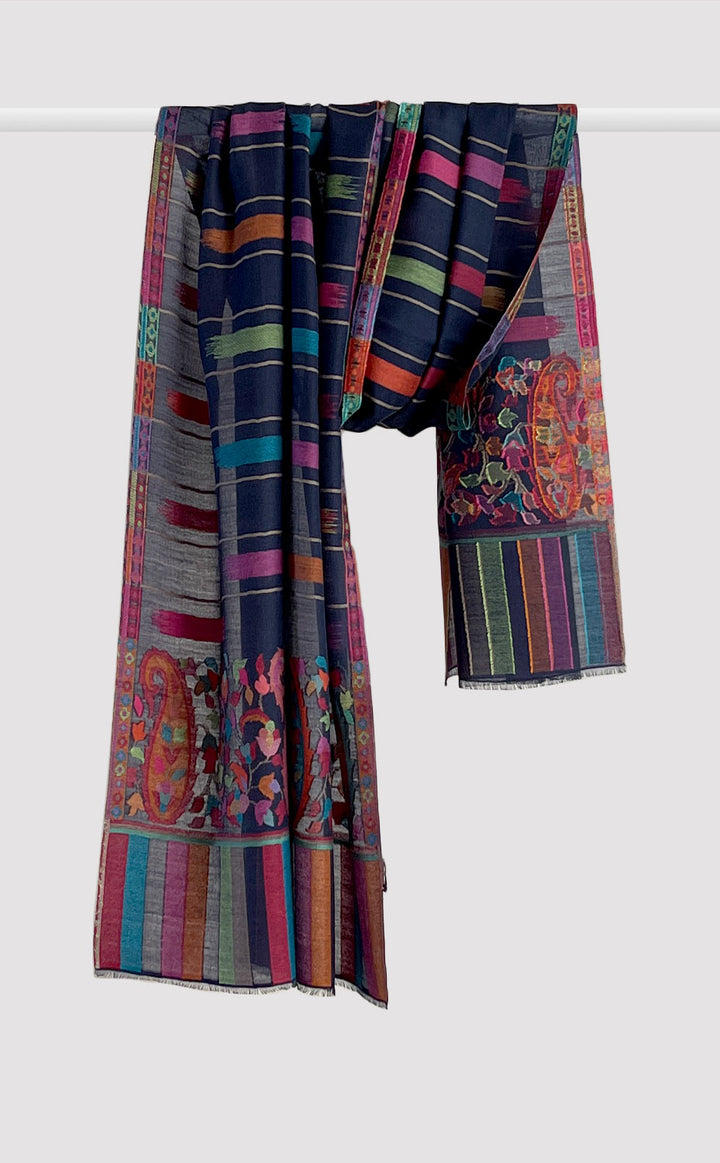 Midnight Blue Ikat Kani Stole