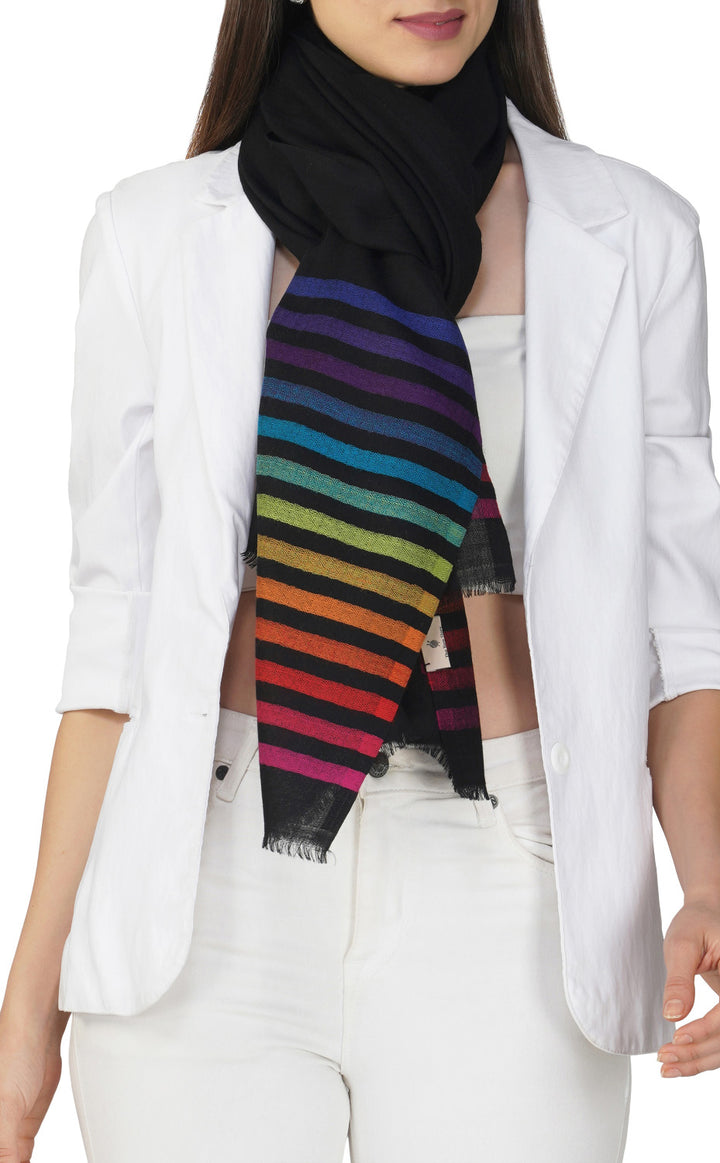 Merino Stripes Black Rainbow