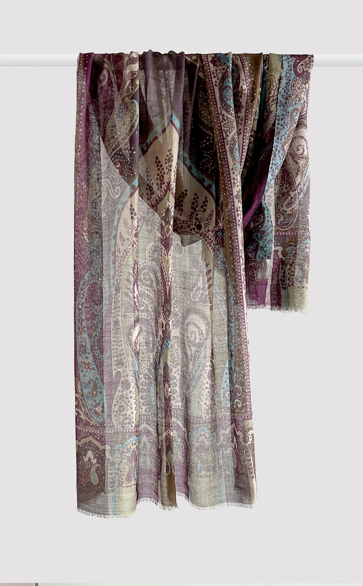 Vintage Brown Paisley Wool Silk Stole