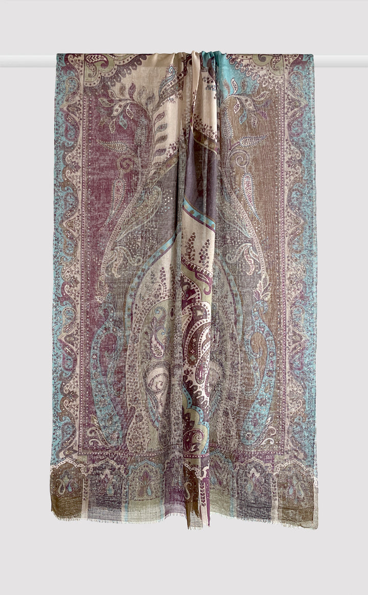 Vintage Brown Paisley Wool Silk Stole