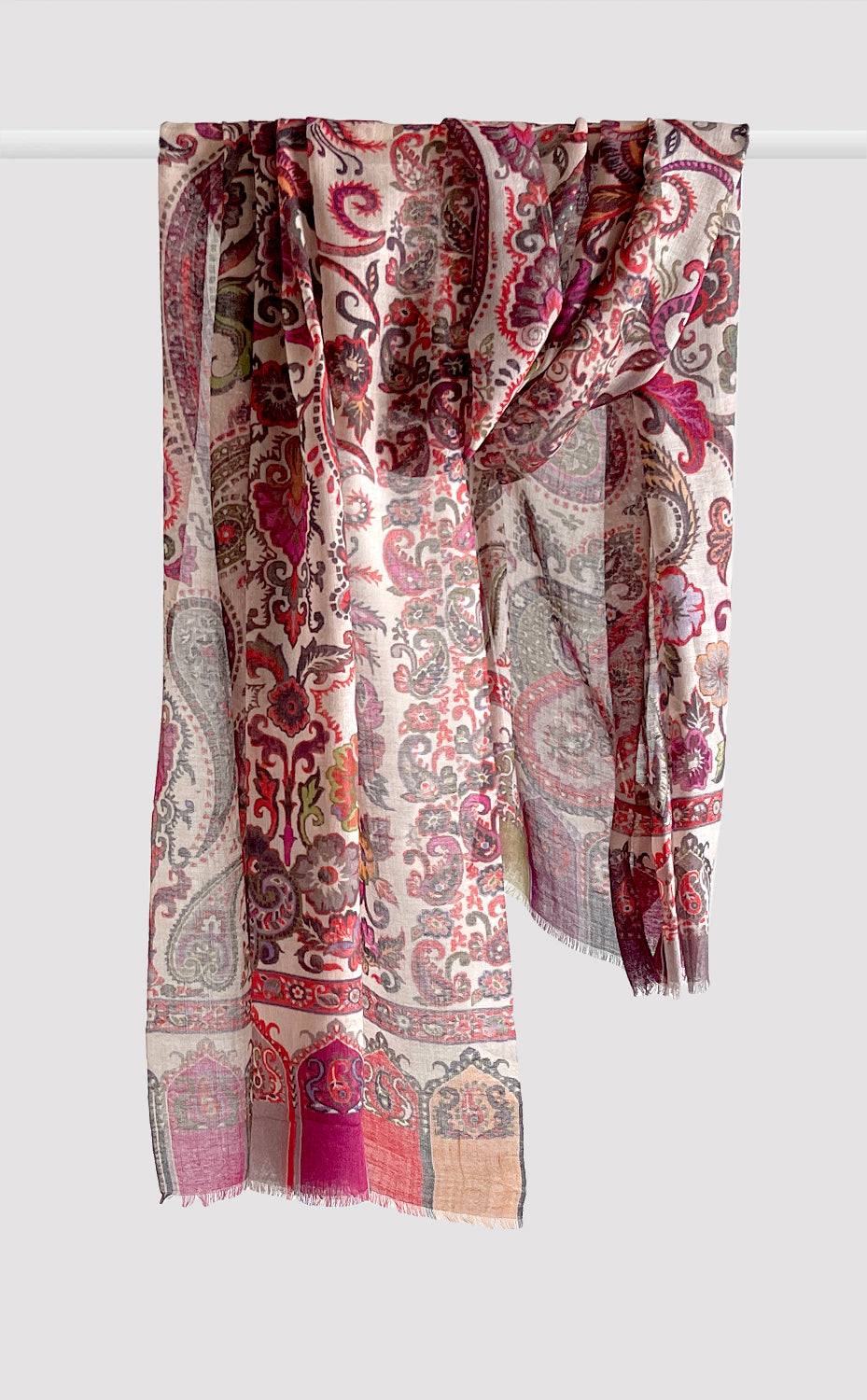 Floral Fuchsia Wool Silk Stole