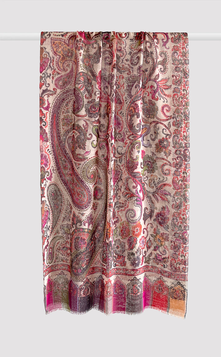 Floral Fuchsia Wool Silk Stole
