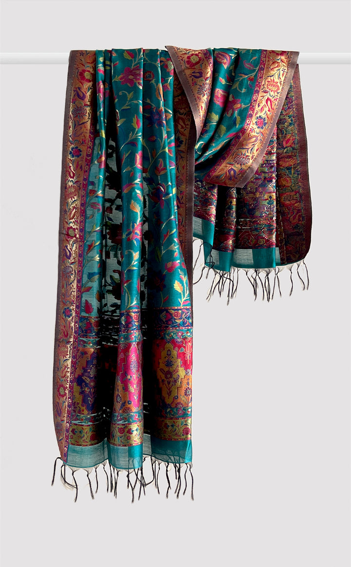 Teal Green Floral Dupatta