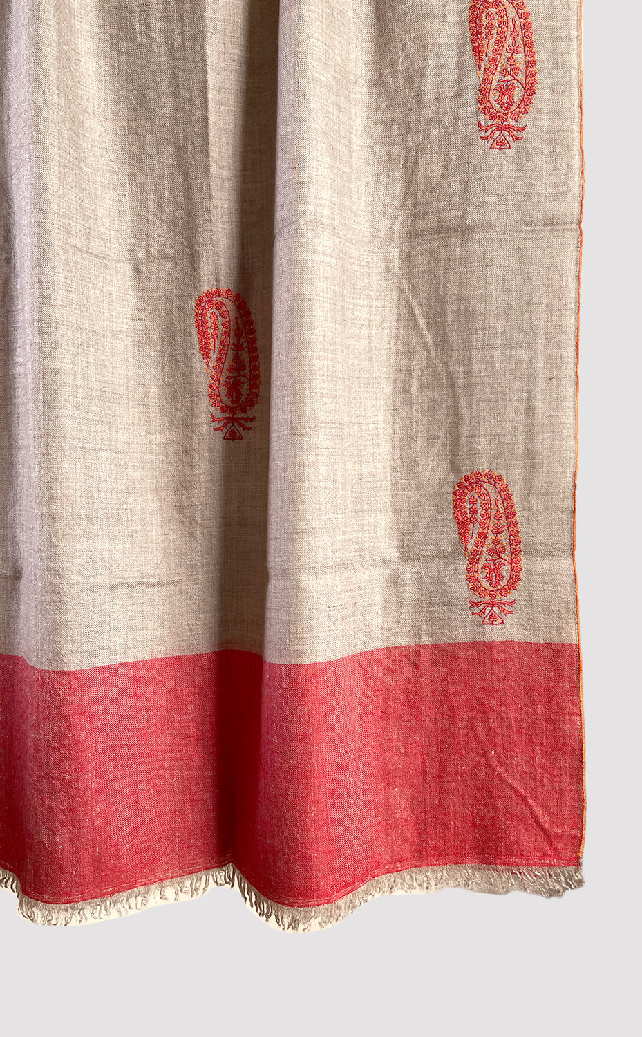 Pashmina Hand-Embroidered Red Paisley Stole