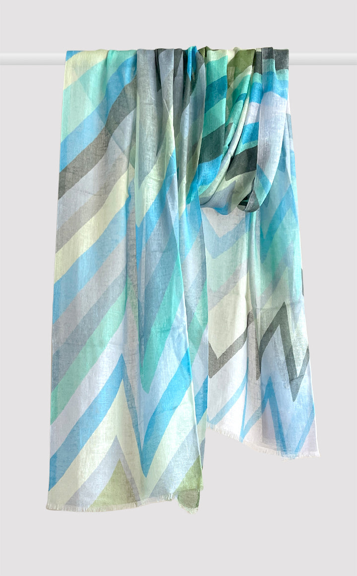Seafoam Chevron Linen Modal Stole