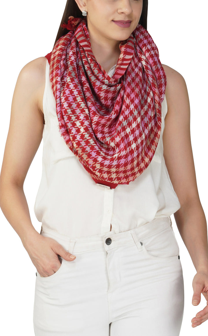 Rouge Houndstooth Weave Merino Jacquard