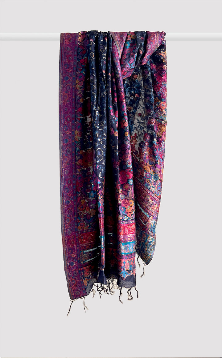 Navy &amp; Pink Floral Dupatta