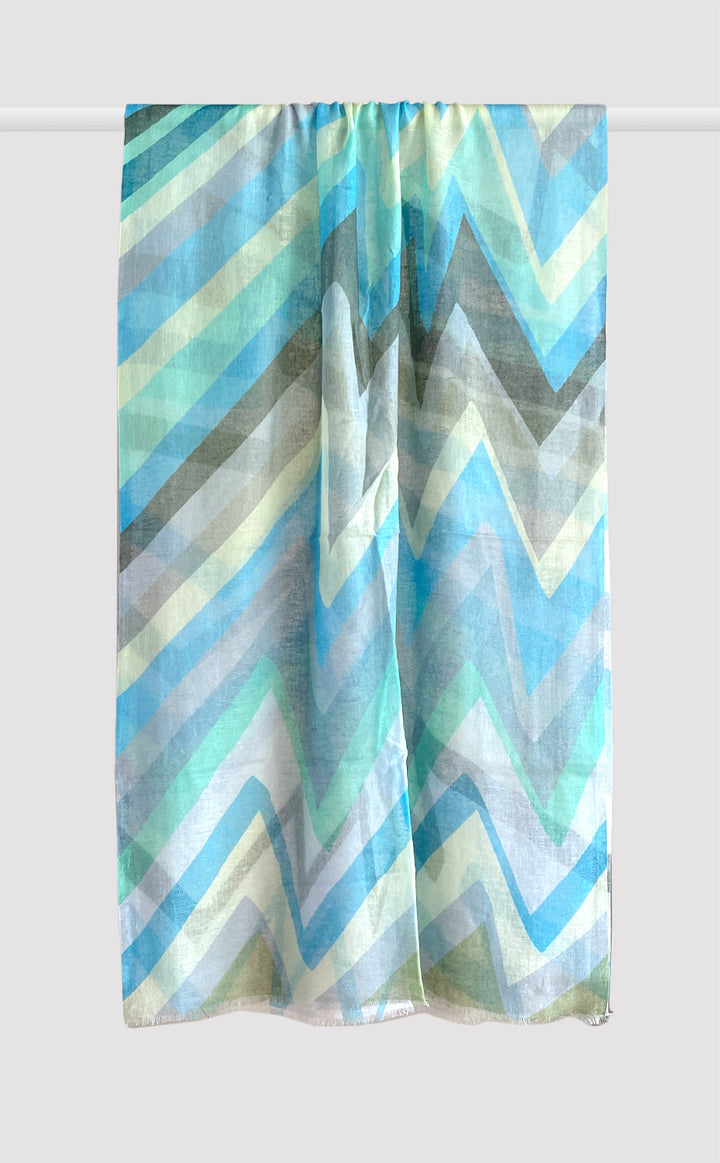Seafoam Chevron Linen Modal Stole