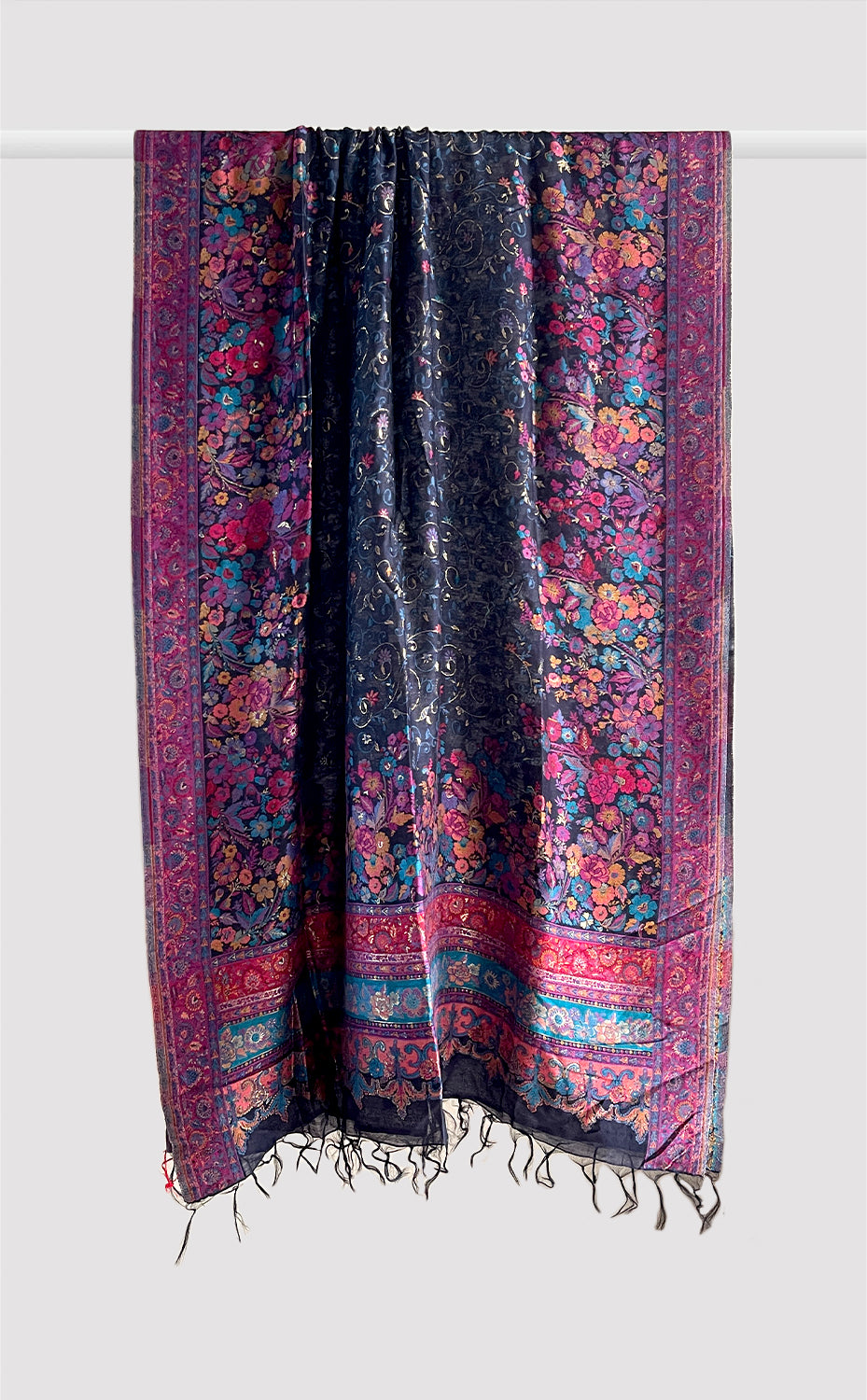Navy &amp; Pink Floral Dupatta