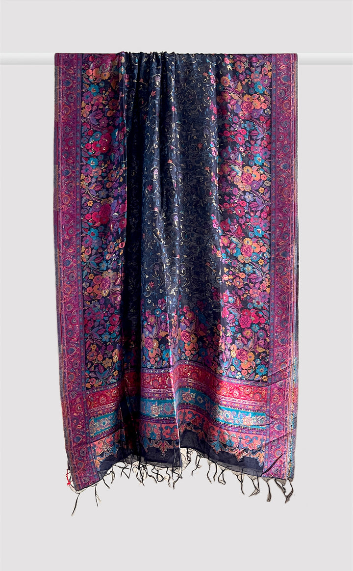 Navy &amp; Pink Floral Dupatta