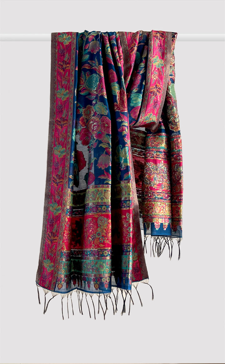 Rose &amp; Navy Floral Dupatta