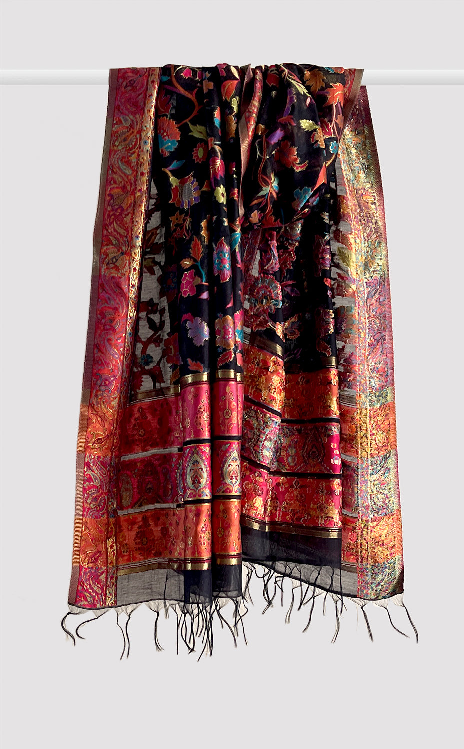 Black &amp; Red Floral Dupatta
