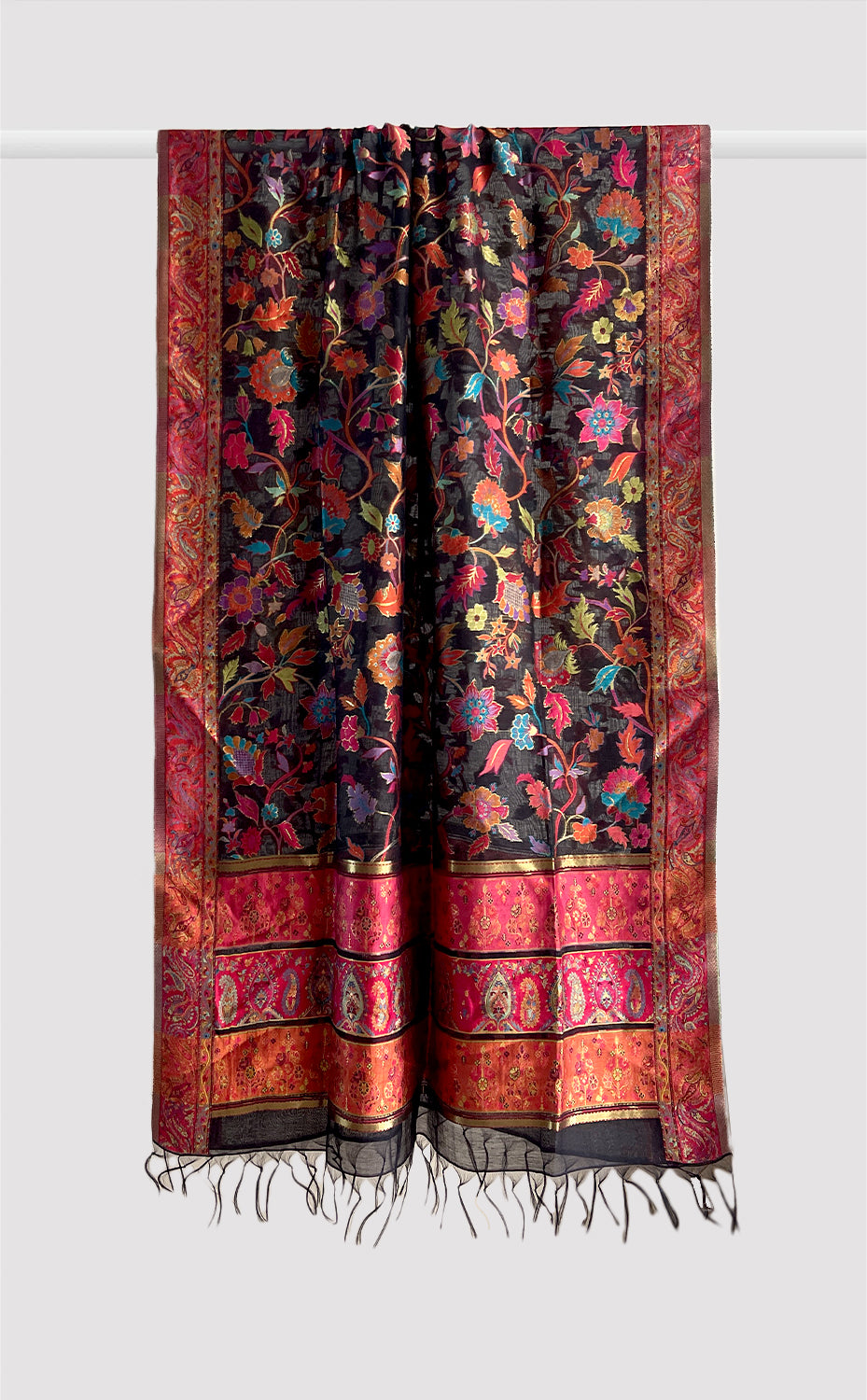 Black &amp; Red Floral Dupatta