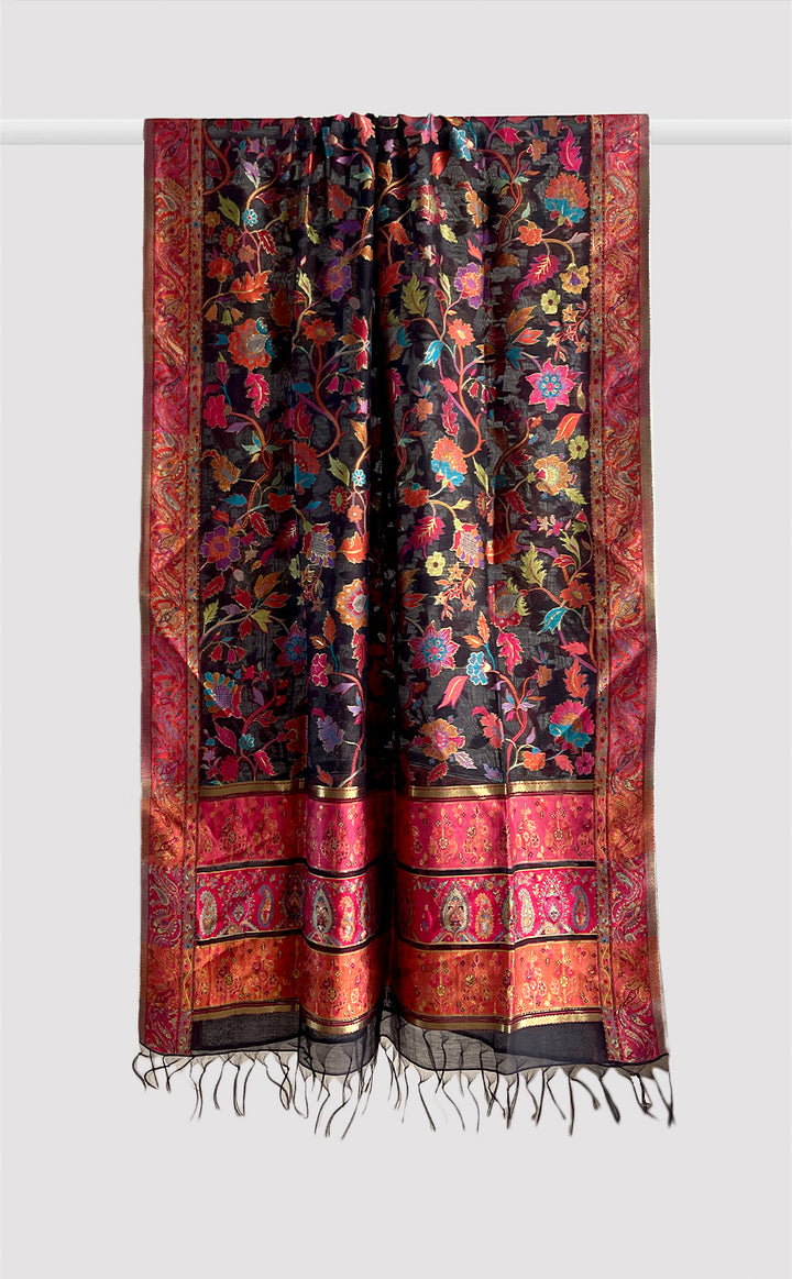 Black &amp; Red Floral Dupatta