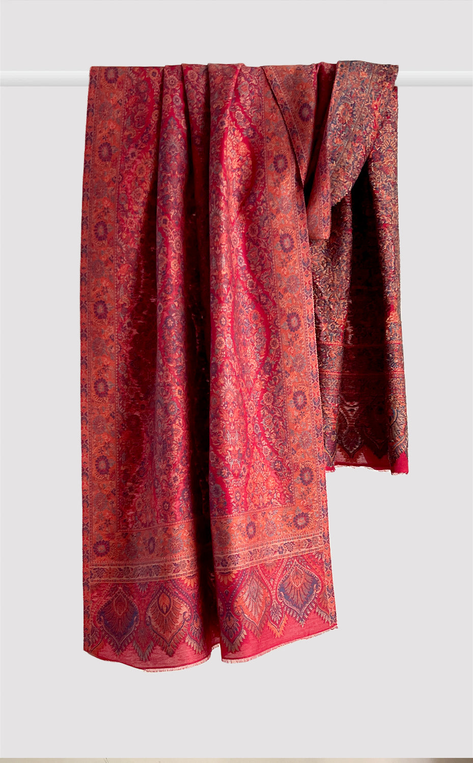 Intricate Motif Barn Red Kani Stole
