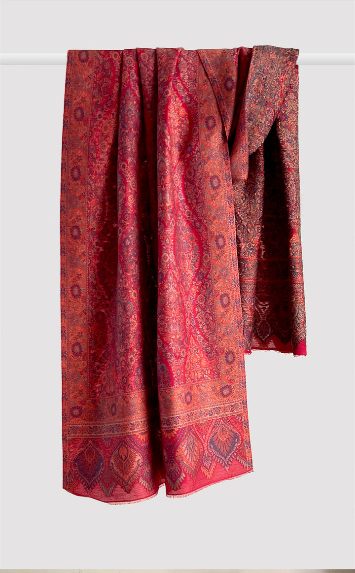 Intricate Motif Barn Red Kani Stole