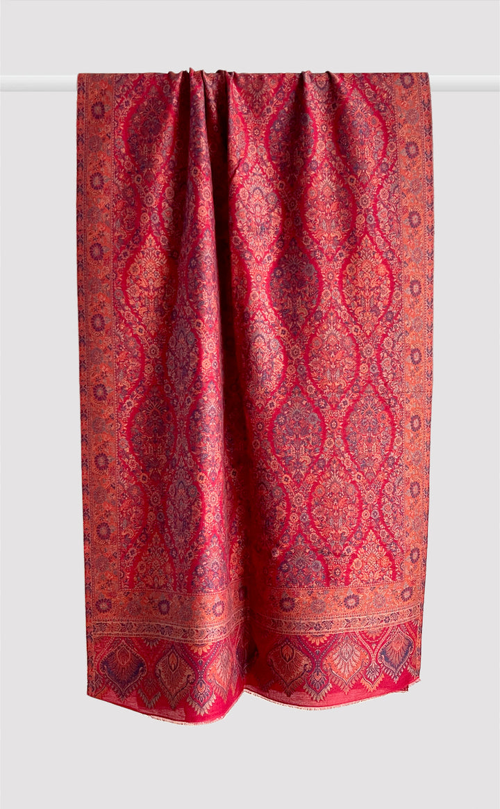 Intricate Motif Barn Red Kani Stole