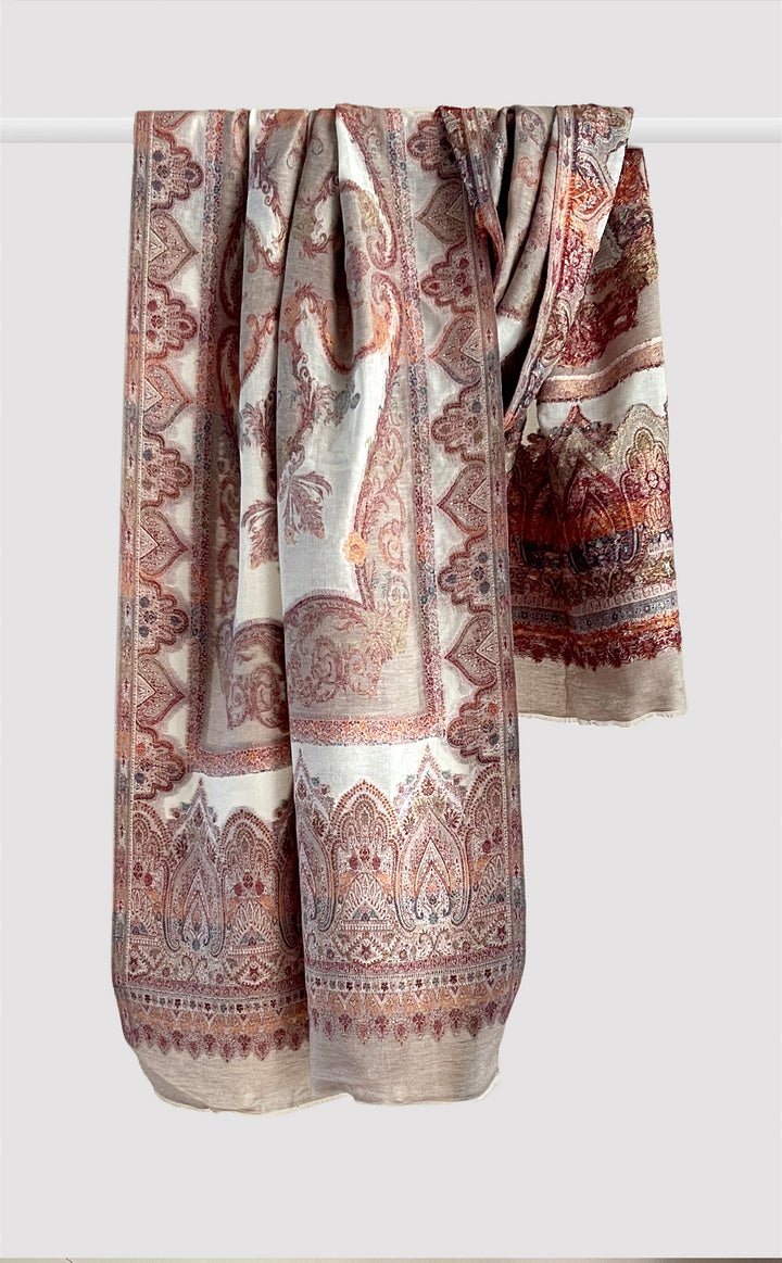 Ivory &amp; Beige Motif Kani Stole