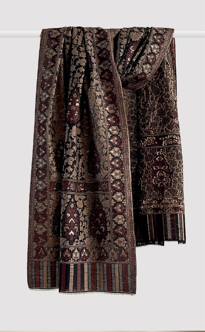 Midnight Brown Zari Kani Stole