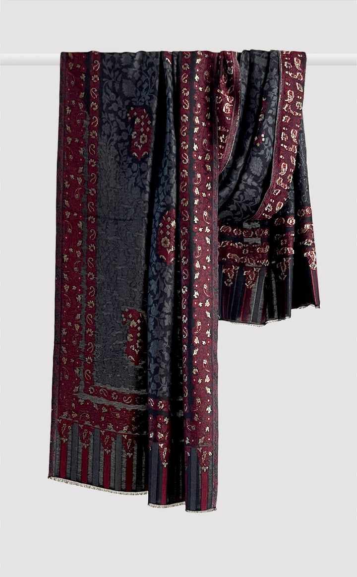 Midnight Maroon Zari Kani Stole