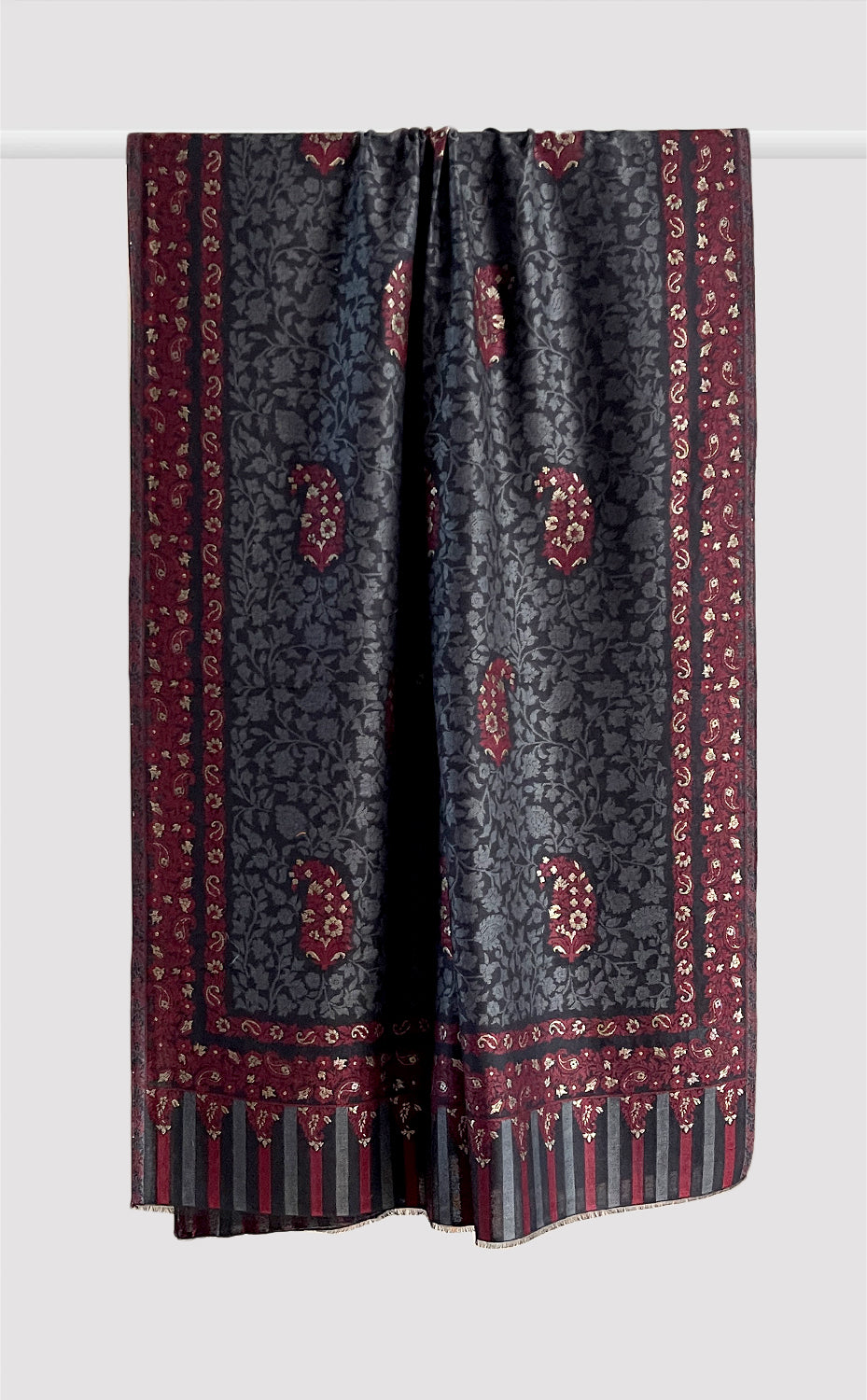 Midnight Maroon Zari Kani Stole