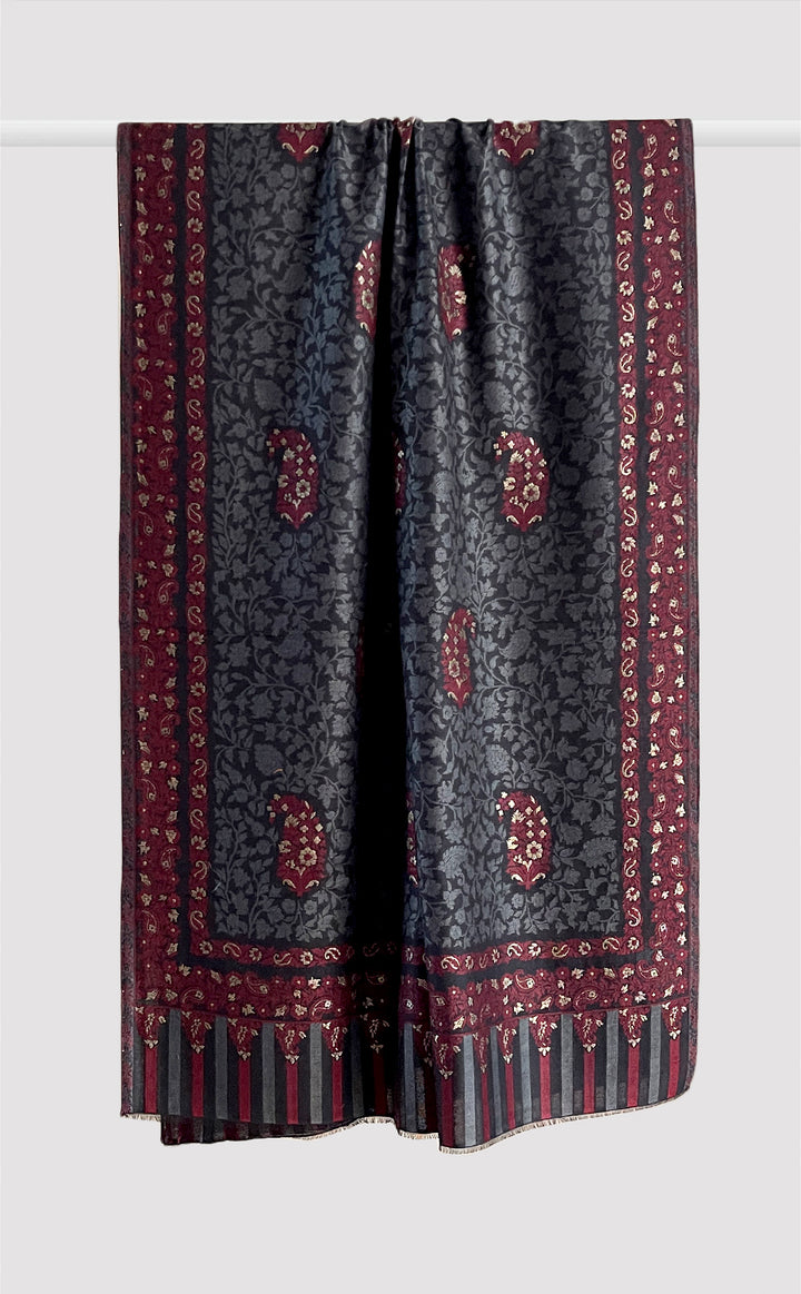 Midnight Maroon Zari Kani Stole